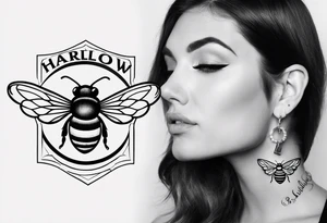 Harlow with a bumblebee flying off the end of the name tattoo idea