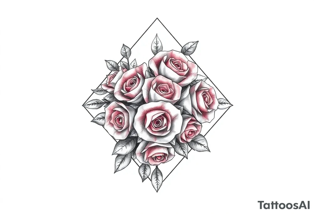 Small Roses filling up the inside of an elongated diamond shape tattoo idea