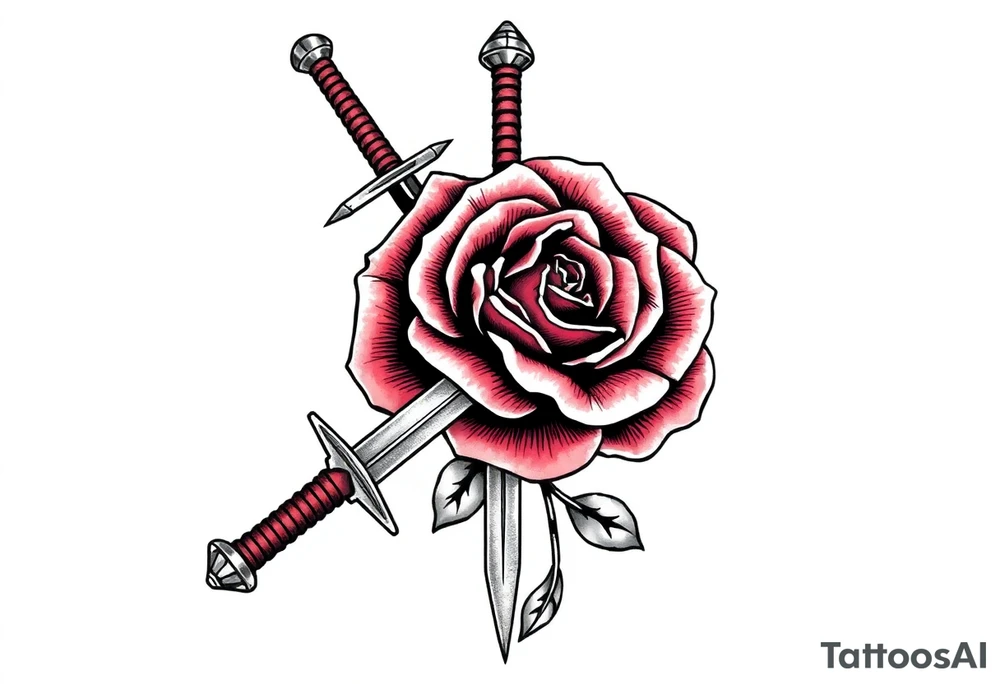 sword with a broken tip passing through a rose tattoo idea
