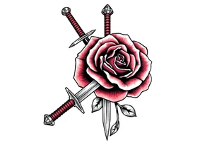 sword with a broken tip passing through a rose tattoo idea
