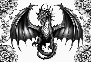 Drache mit Körper und mit Kirschblüten tattoo idea