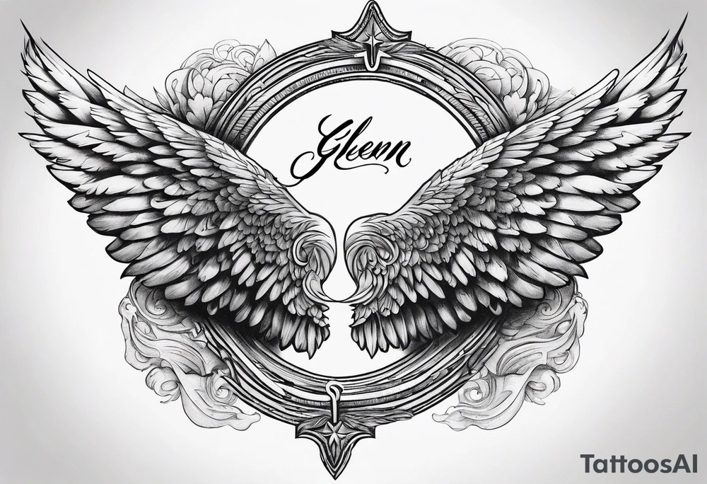 Angel Wings with the word Glenn in between tattoo idea