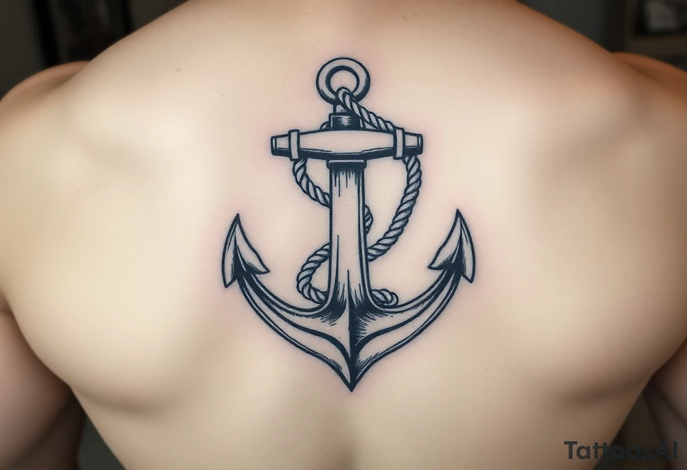 weathered anchor wrapped in nautical rope with sea waves tattoo idea