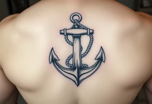 weathered anchor wrapped in nautical rope with sea waves tattoo idea