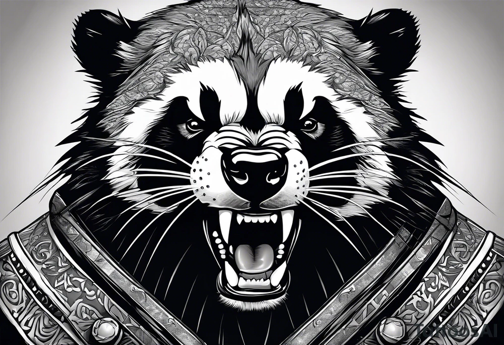 Draw me badger/wolverine with aggressive full body show, killer face with cute smile, very long nails and he attacks like a Turkish gladiator to enemy and also he has very deadly looking. The only weapon is his braveness he fights with his nails. tattoo idea