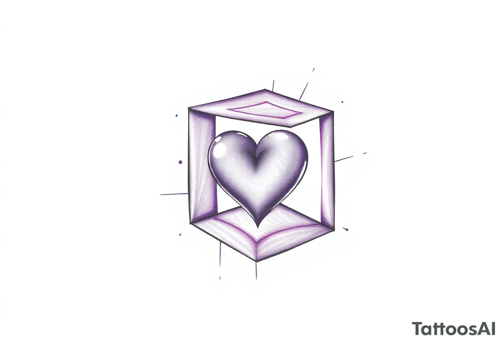 A purple cube with a heart inside tattoo idea