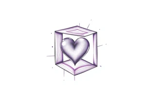 A purple cube with a heart inside tattoo idea