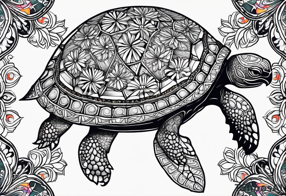 turtle with mandala shell tattoo idea