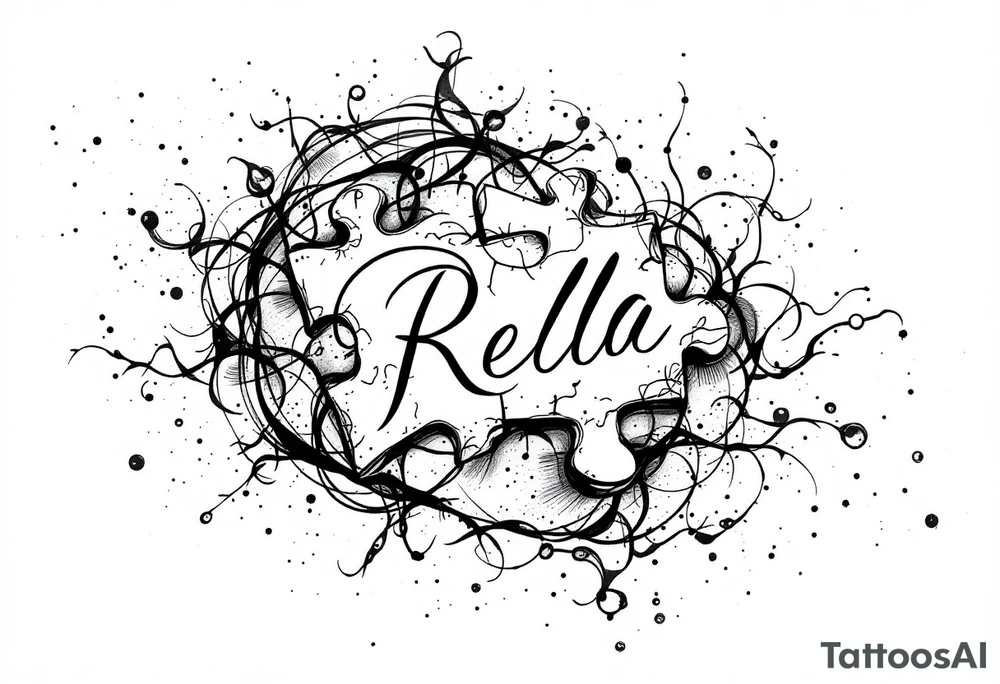 Puzzle piece tattoo on side of the neck that says Rella in the middle tattoo idea
