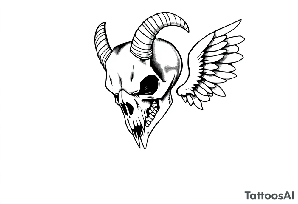 goat skull odd crying angel tattoo idea