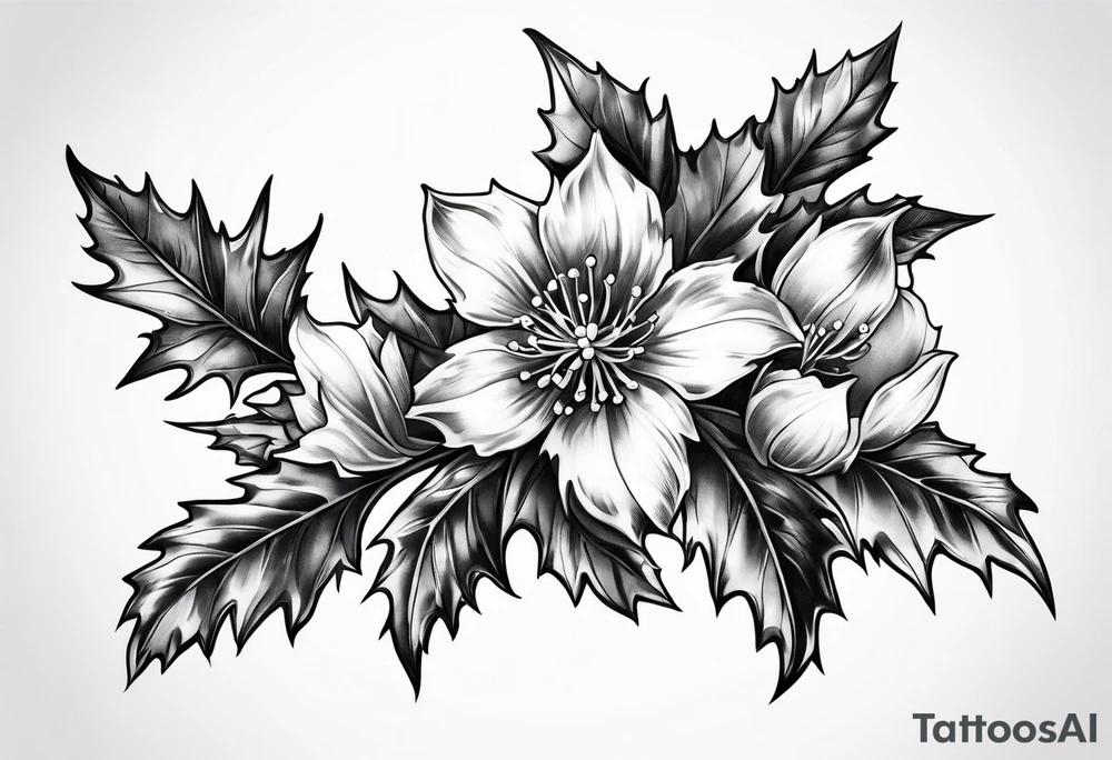holly flower stem tattoo idea