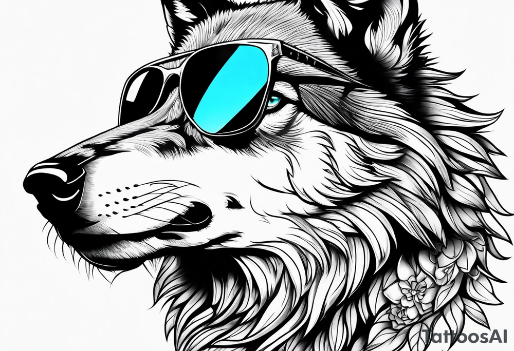 Badass wolf wearing sunglasses tattoo idea