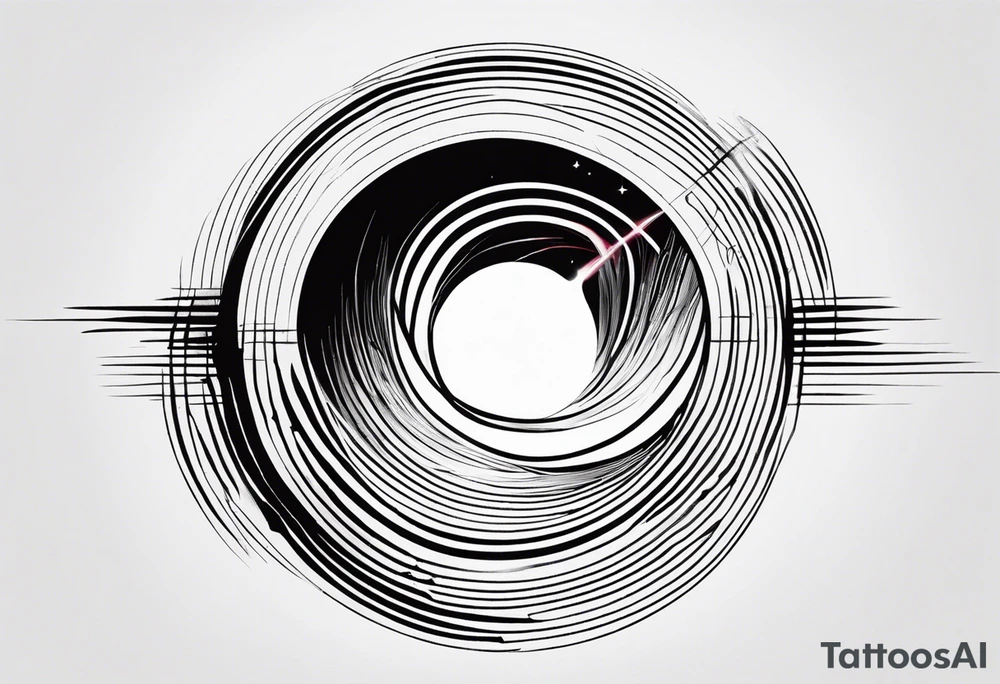 Create a tattoo featuring both light speed trails and a time travel portal. The design should seamlessly blend luminous trails suggestive of near-light-speed travel with a swirling vortex or wormhole symbolizing time travel tattoo idea