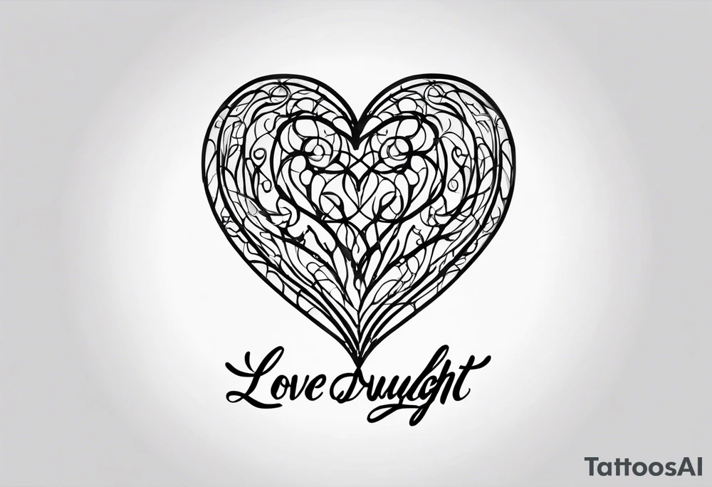 small simple tattoo with the words "love drought" in a nice font with a melting heart design underneath it tattoo idea