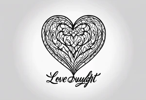 small simple tattoo with the words "love drought" in a nice font with a melting heart design underneath it tattoo idea