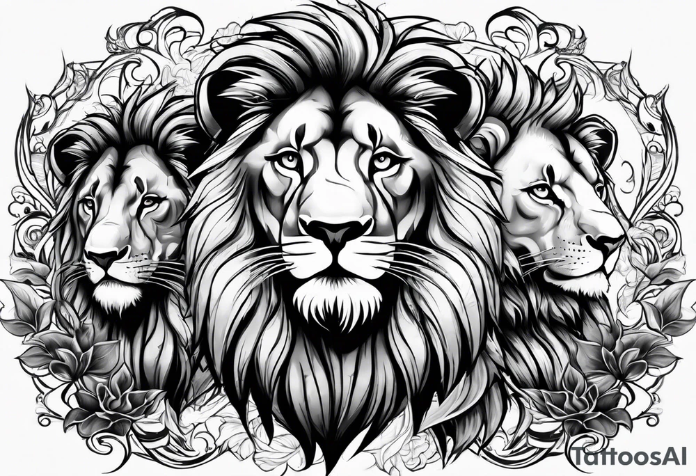 Father lion with two cub lions tattoo idea