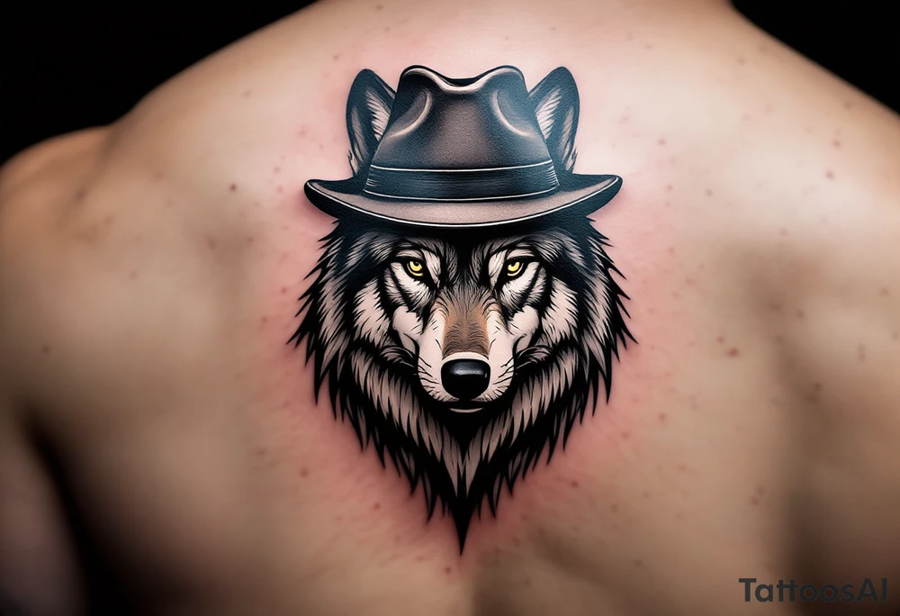 wolf with a hat tattoo idea