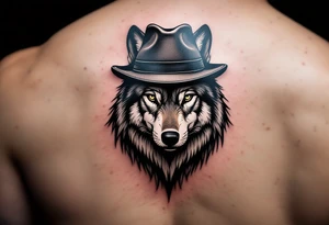 wolf with a hat tattoo idea