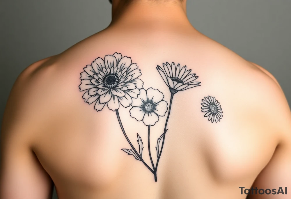 chrysanthemum, poppy and daisy dainty tatoo tattoo idea