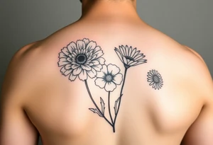 chrysanthemum, poppy and daisy dainty tatoo tattoo idea
