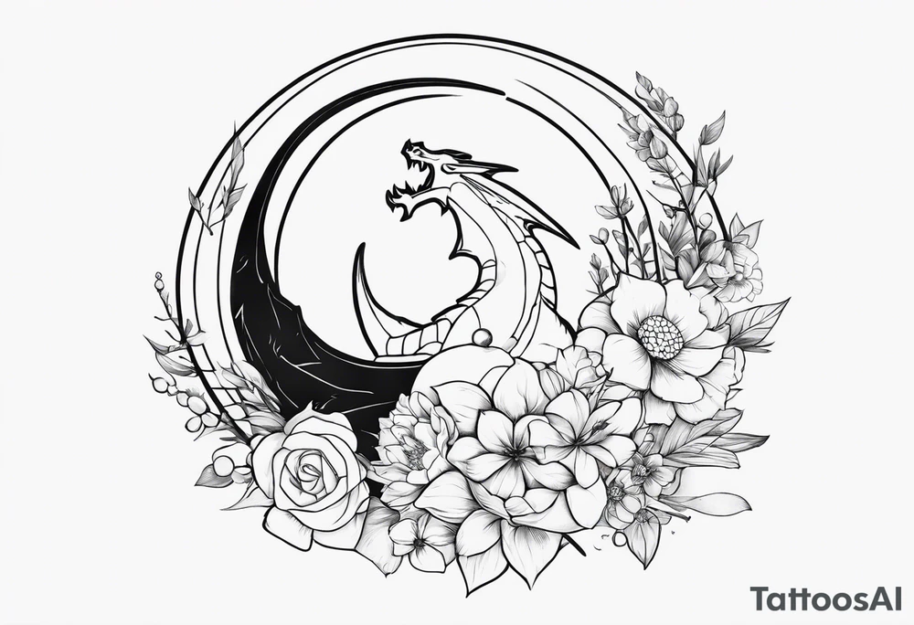 Makes an image that MIXES with lightsabers, charizard, nezuko kamado, or a ring, wands, dragons, WITH FLOWERS tattoo idea