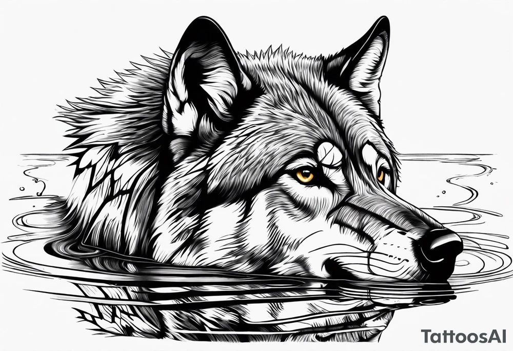 wolf looking into its own water reflection tattoo idea