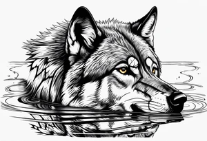 wolf looking into its own water reflection tattoo idea