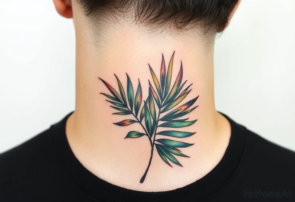 large palm leaves twisted side neck tattoo tattoo idea