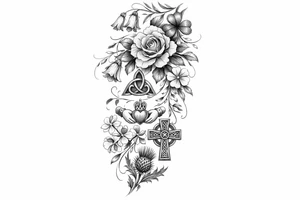 Cascading simple Irish flowers with Irish symbols tattoo idea