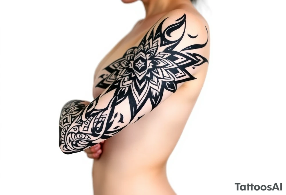 shaman style mytical bold line tattoo idea