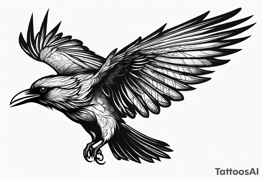 Black raven roaring in the sky tattoo idea