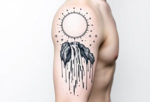 A solar system of stars that turn into a waterfall and rain tattoo idea