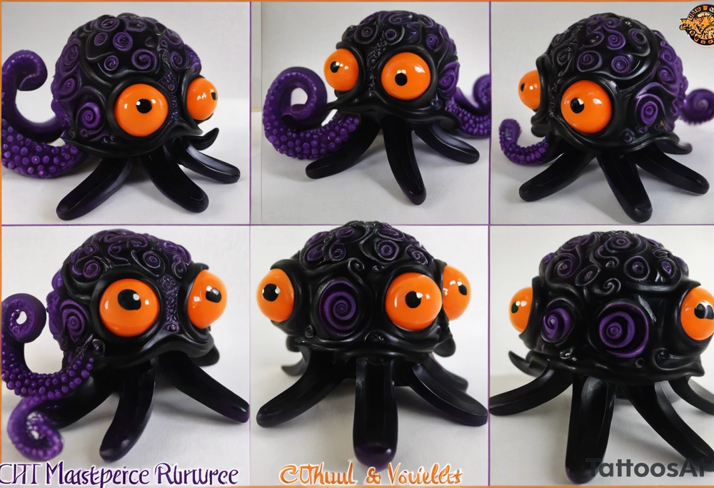 Cthulu

Black and Violet/Purple + Orange eyes
Head to be on right pec
9 Tentacles
Have 3 tentacles in a spiral for each right shoulder head
Have 1 tentacle on in a spiral for right bicep
Have 3 tentacles contouring the tricep, twirling down and around my right forearm
Have 2 tentacles wrapped around under my collar and double helix down my spinal column tattoo idea