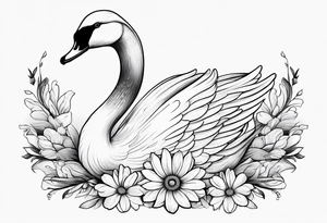 Line work swan with daisy flower tattoo idea