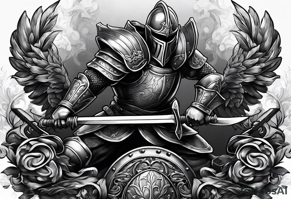 iron sharpens iron, fitness, sweat, darkness, swords, armor tattoo idea