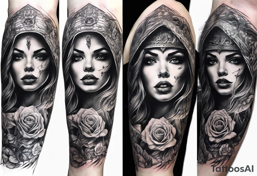 death theme full arm sleeve tattoo idea