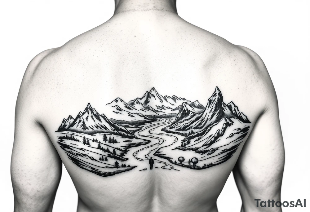 Lands and animals based on the Earth children’s series of books incorporating Neolithic people Arctic tundra mountains and a river tattoo idea