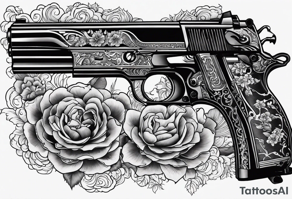 A murder scene of two guns man over the victims black siloets only tattoo idea