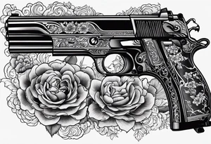 A murder scene of two guns man over the victims black siloets only tattoo idea