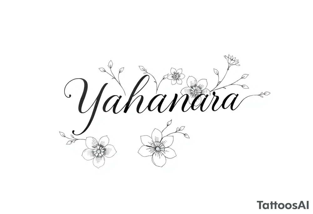 Name YAHANARA with flowers tattoo idea