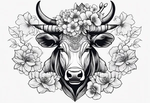 ox with sakura flowers and geisha tattoo idea