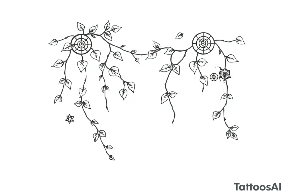 Ivy. Vines with wiccan symbols and zodiac signs tattoo idea