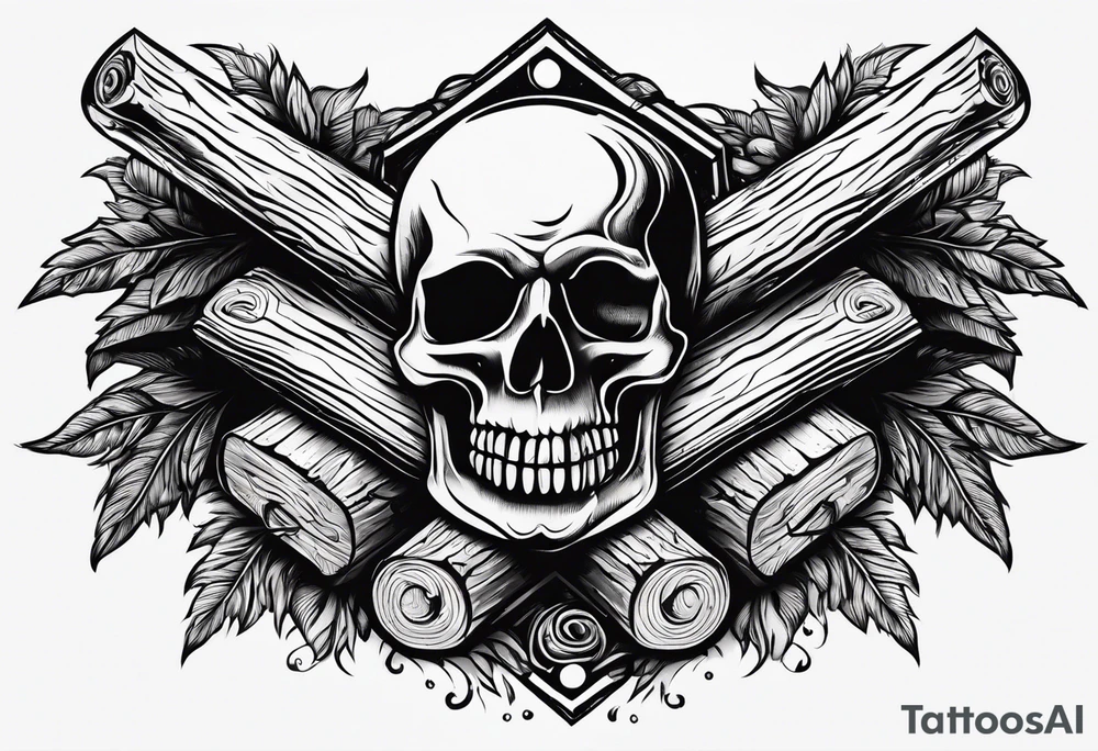flame with wood logs crossing, simple tattoo idea