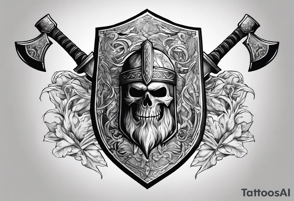 Valhalla sword shield axe tattoo idea
