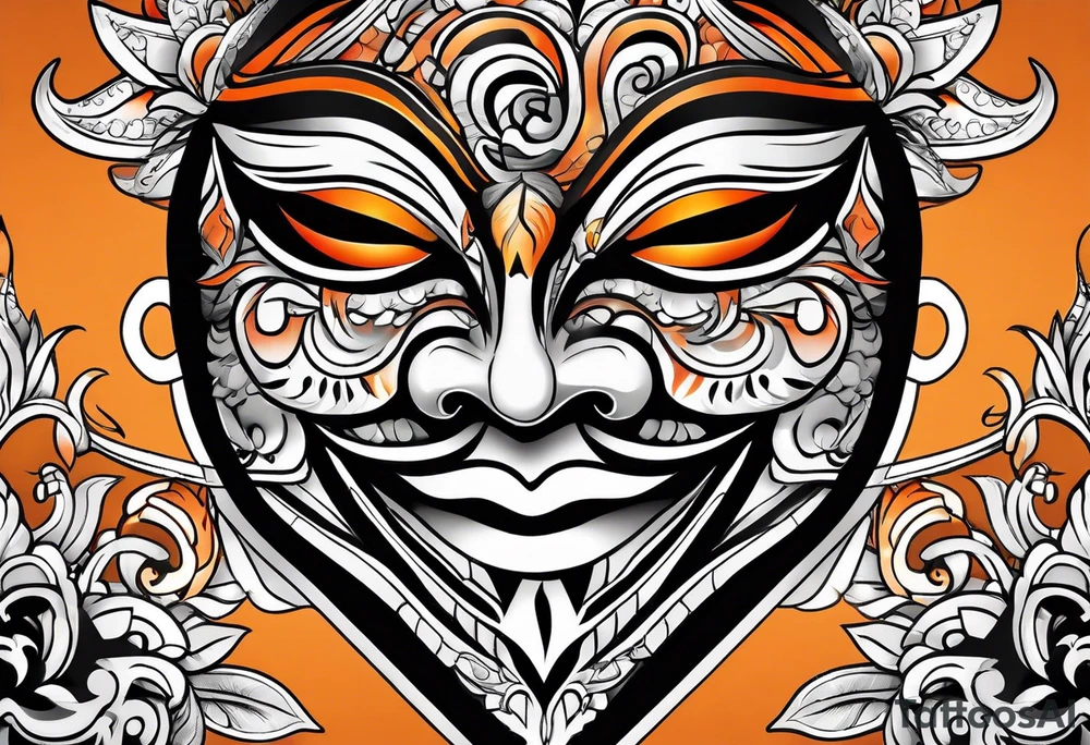 Laughing mask that is orange and black simple tattoo idea
