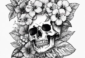 a female skeleton with hibiscus flower. Hint of south korea tattoo idea