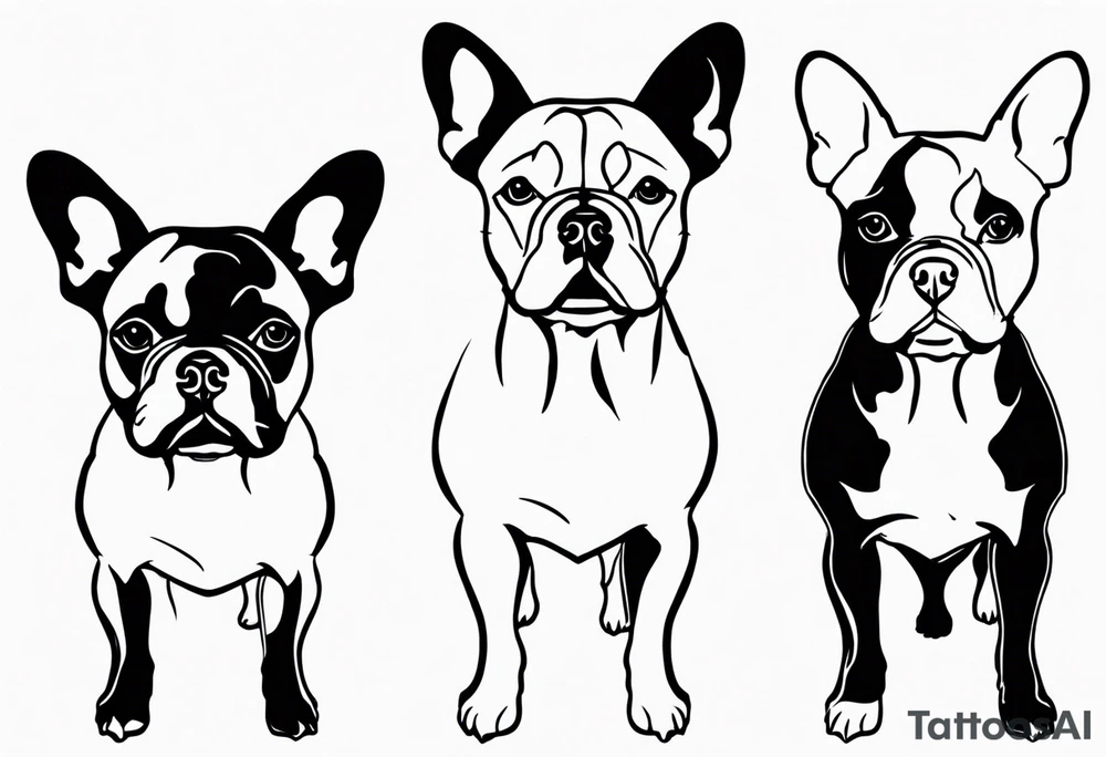 shadow of three french bull dog tattoo idea