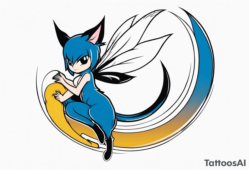 A fairy with a tail inspired by the logo of the show called Fairy Tail in a fetal position leaning in no additional ears or background tattoo idea