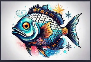 Constellation, animal fish, snowflake tattoo idea