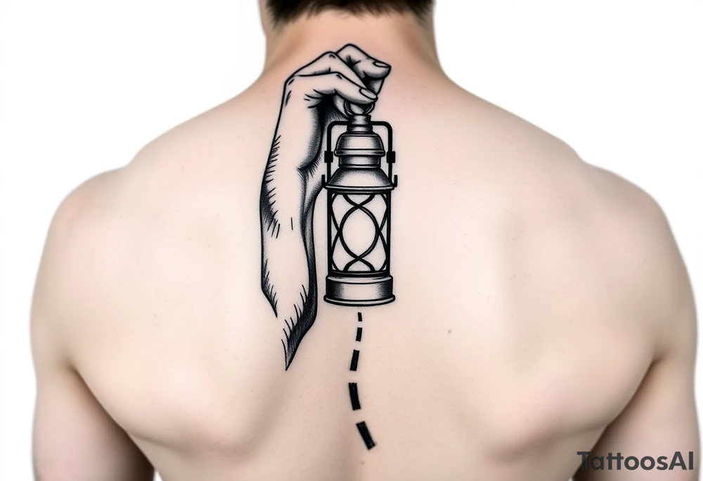 Someone holding a lantern to light up a road tattoo idea